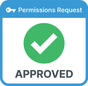 Permissions request notification shows a green checkmark indicating official approval.