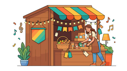Obraz premium Woman selling goods at a festive market stall