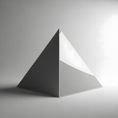 Fototapeta premium Shiny metallic pyramid standing on a smooth white surface with soft studio lighting and clean shadows