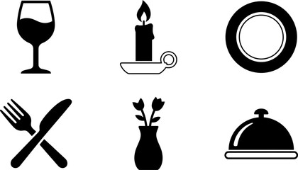 Set of black icons for restaurant dining and dinner service Vector © MstSume