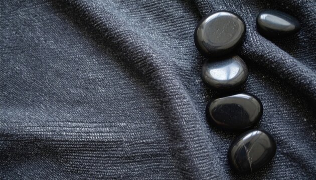 Smooth Dark Stones Resting on Textured Gray Fabric Surface