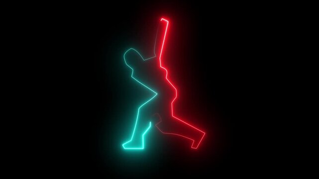 Glowing Neon Cricket Icon Isolated, HD Video Motion Graphic Animation on Black Background 4K video animation.