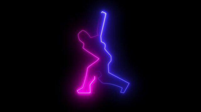 Glowing Neon Cricket Icon Isolated, HD Video Motion Graphic Animation on Black Background 4K video animation.