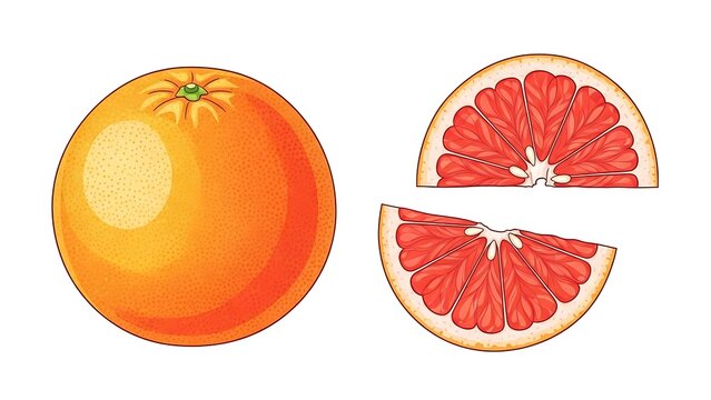 Whole and sliced grapefruit illustration.