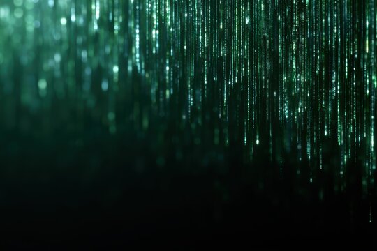 High detail cyber background, luminous matrix code rain, digital hacking atmosphere, cinematic technology realism
