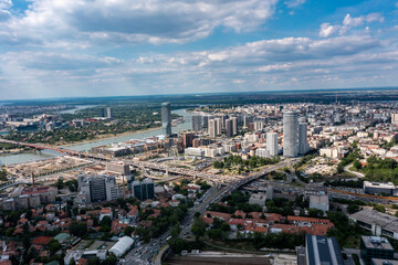 Fototapeta premium Panoramic Aerial View of Belgrade Skyline and Mostar Interchange, Serbia