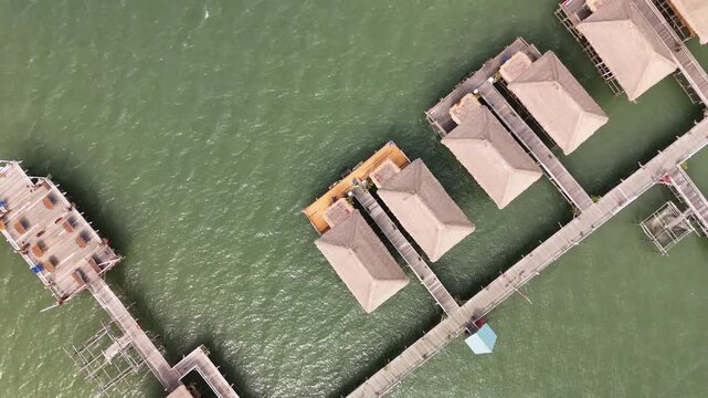 Aerial Shot: Overwater Bungalows and Boardwalks in Batam, Indonesia - [4K]