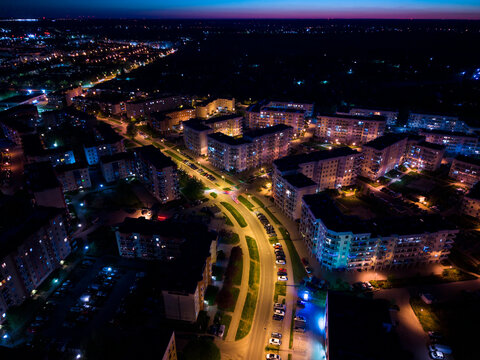 Night aerial view of G&oacute;rczyn district in G&oacute;rzow Wielkopolski Poland