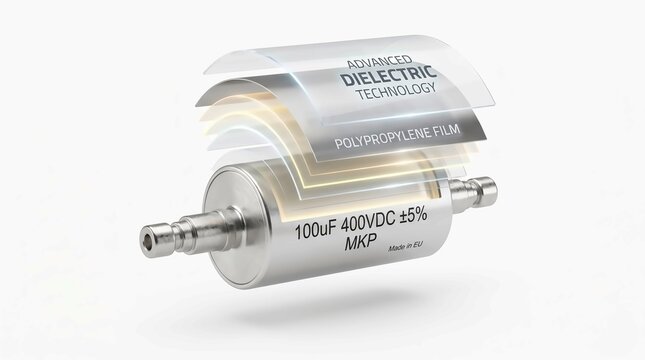 Technical cross section diagram of an advanced polypropylene film capacitor with metallic casing and layers
