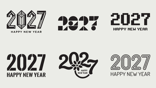 Creative 2027 Happy New Year typography designs showcasing diverse artistic styles and festive layouts