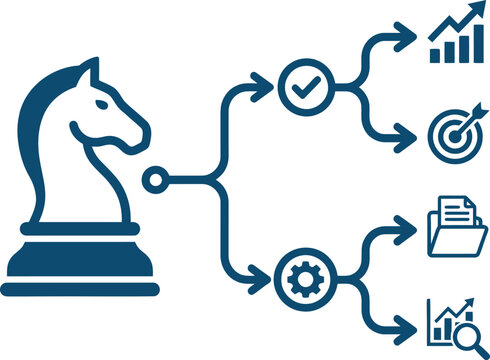 Chess knight piece illustrates a strategic decision tree for effective business planning.