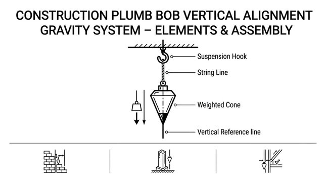Construction plumb bob vertical alignment system technical diagram.