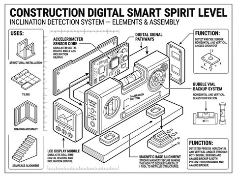 Digital smart spirit level inclination detection system diagram.