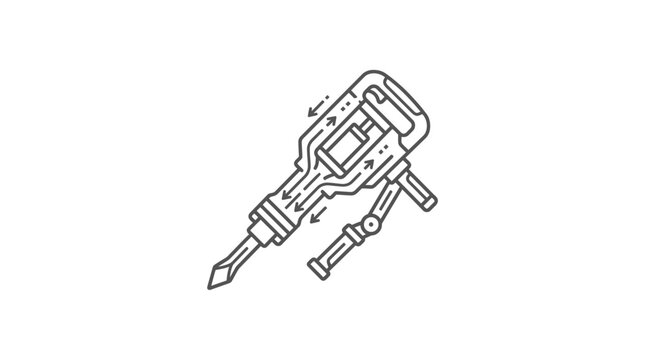 Electric jackhammer demolition tool line art illustration.