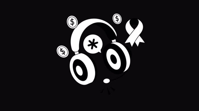 Charity Helpline Black and White Alpha Channel Animation