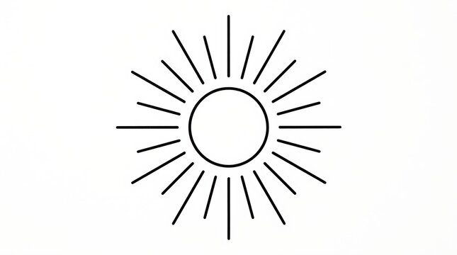 Simple line art drawing of bright sun symbol with rays, representing warmth and energy.