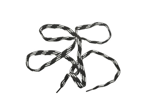 Black and white sneaker lace, flat, isolated on PNG background.