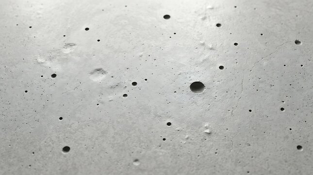 Close-up texture of grey concrete surface with small holes, industrial material for construction and modern design.