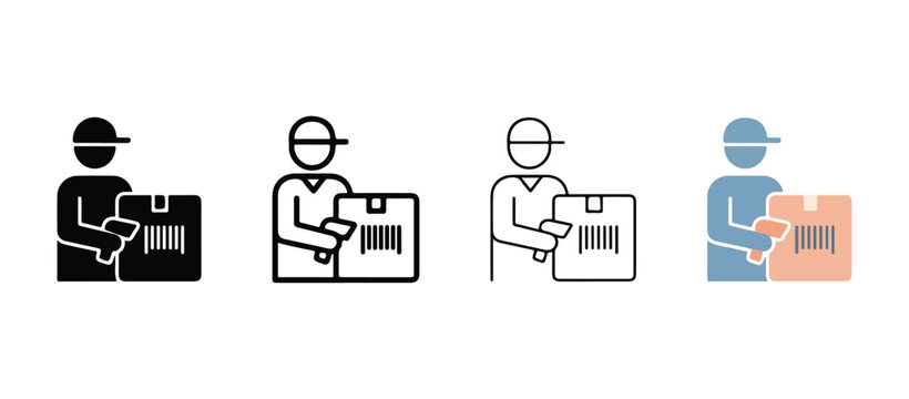 Delivery workers holding packages and documents in simple line art style for logistics and shipping concepts