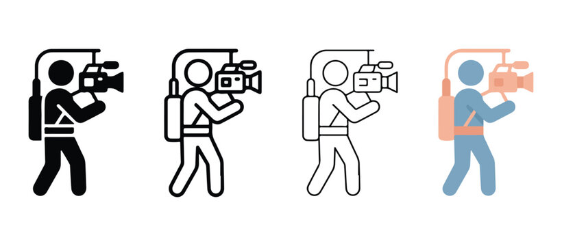 Film crew film crew people with camera  camera operator with a large video camera and a man with a big video recorder on his shoulder