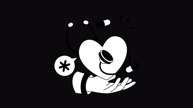 Heart Care Black and White Alpha Channel Animation