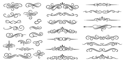 Set of hand drawn vintage flourish ornaments and decorative text dividers for elegant invitation card design © GraphixEra