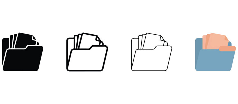 Folder icons of papers documents and files isolated on a white background  file organization and document storage