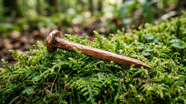 Copper Nail on Green Moss &mdash; Nature Contrast
