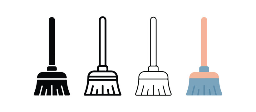 brooms on white background brushes for cleaning sweeping cleaning tools  isolated on a transparent