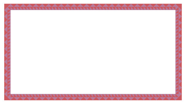 Decorative rectangular border featuring a repeating geometric pattern of red and purple triangles arranged horizontally on a transparent background
