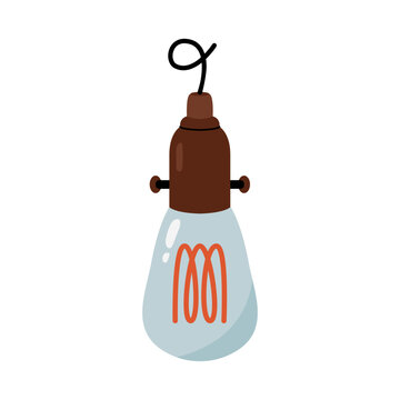 Vintage Edison light bulb with glowing filament isolated vector illustration