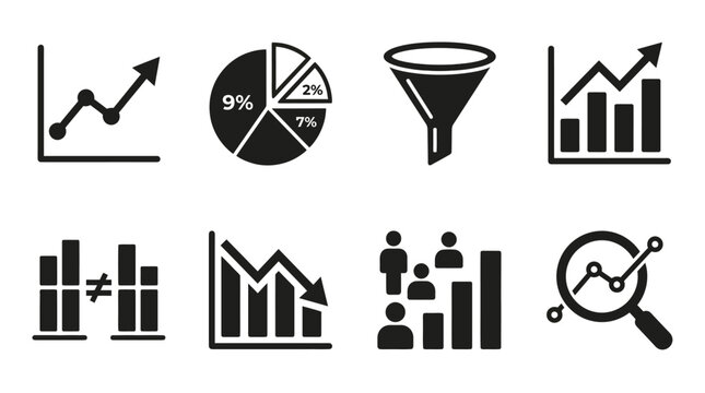Collection of Various Business and Financial Data Analysis Icons with Graphs and Charts