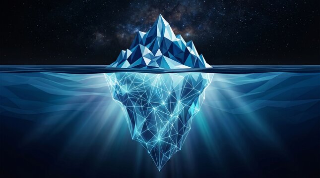 Abstract digital iceberg data concept with glowing network lines and underwater connectivity technology abstract connection underwater innovation particle internet information