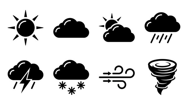 Collection of Weather Icons Representing Different Atmospheric Conditions