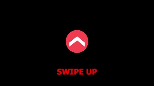 Swipe up arrow icon animation isolated on black background.4K video concept 