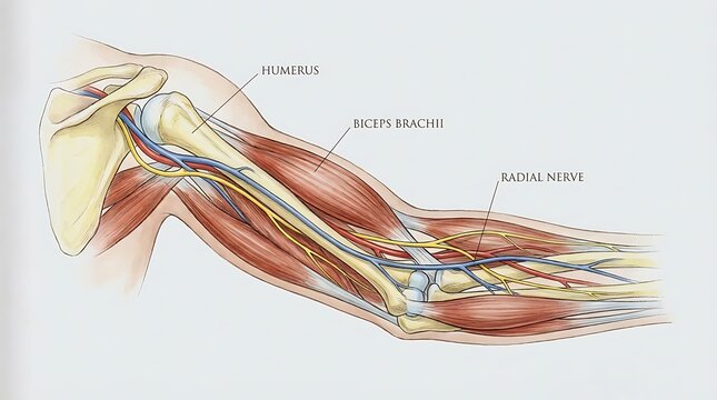 Anatomical of the human arm showing muscles and nerves anatomy humerus