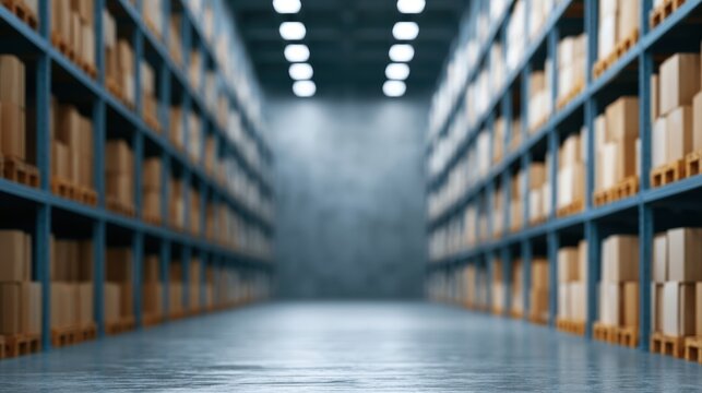 warehouse logistics concept, storage shelves, industrial business environment
