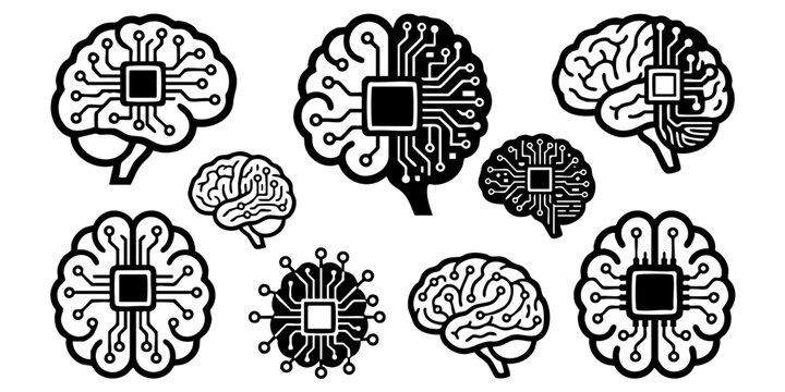 Various computer-aided brain illustrations showcase different designs and microchip implants.