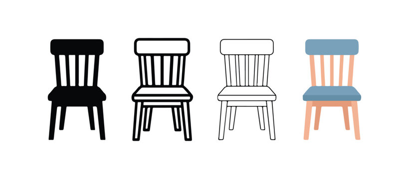 wooden chairs with various designs and colors on white background