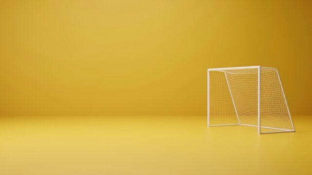 Soccer goal net on a plain yellow background