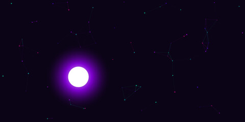 Bright purple sun shining in starry space with constellation lines Vector, illustration © MDJahangir