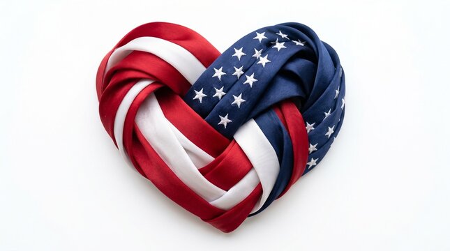 American flag ribbon heart shape isolated on white background for patriotism