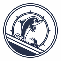 Fototapeta premium Dolphin jumping out of ocean waves circular icon.