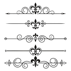 Set of black fleur de lis decorative vector dividers. © Nasima