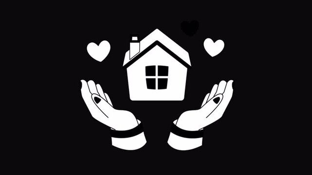 Shelter Home Black and White Alpha Channel Animation