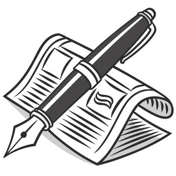 Classic fountain pen resting on newspaper article.