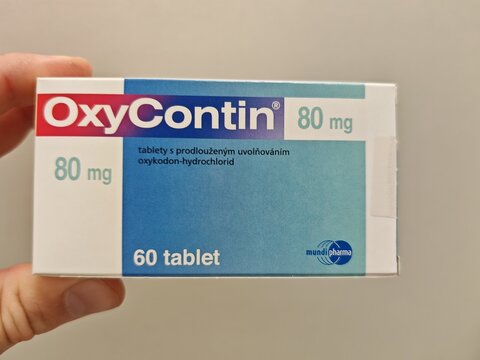 Prague,Czech Republic-April 2 2026: OXYCONTIN prolonged release tablets used for management of severe chronic pain