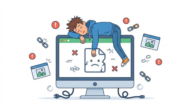 Internet Network Error Concept with Sleeping Character and Missing Web Page Illustration Vector