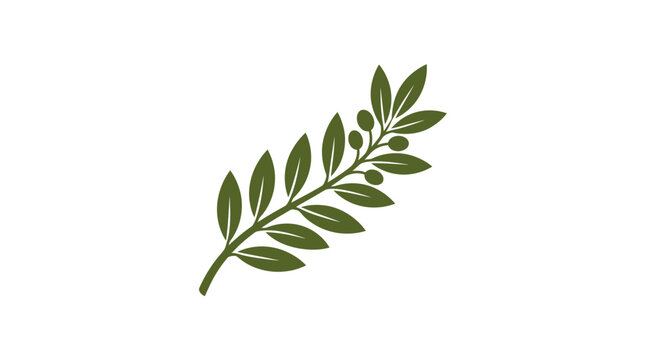 A detailed illustration of an olive branch with green leaves and small olives.