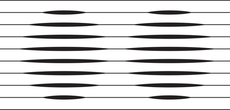 Abstract geometric monochrome horizontal line pattern vector illustration. Simple linear parallel stripe texture collection, minimalist black white optical distortion wave element pack isolated on whi